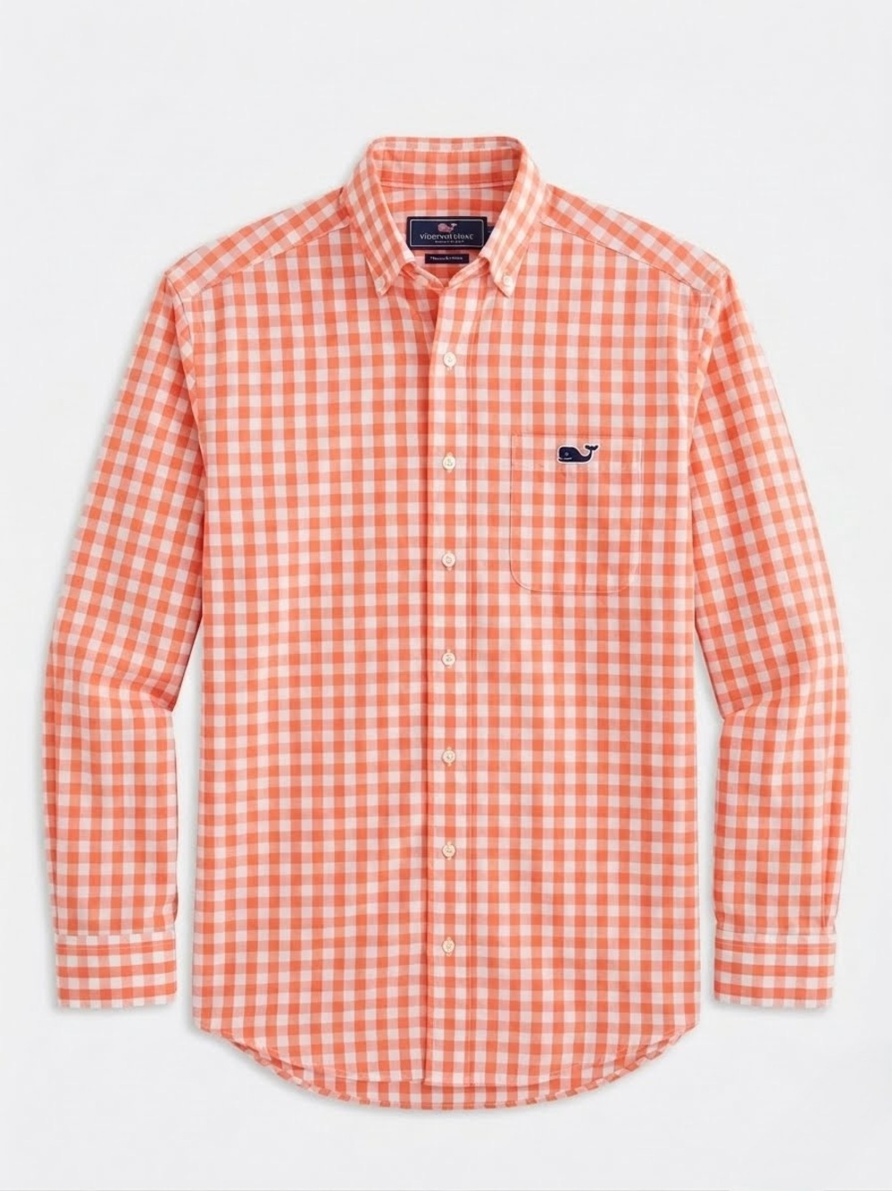 Vineyard Vines Classic Fit Tucker Orange White Gingham Button-Down Shirt S